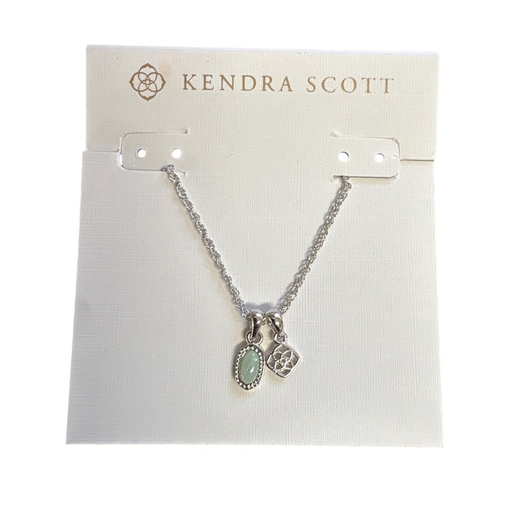 Kendra Scott Mini Elisa Dira Silver Nevklace in Green Lab Grown Opal NWOT